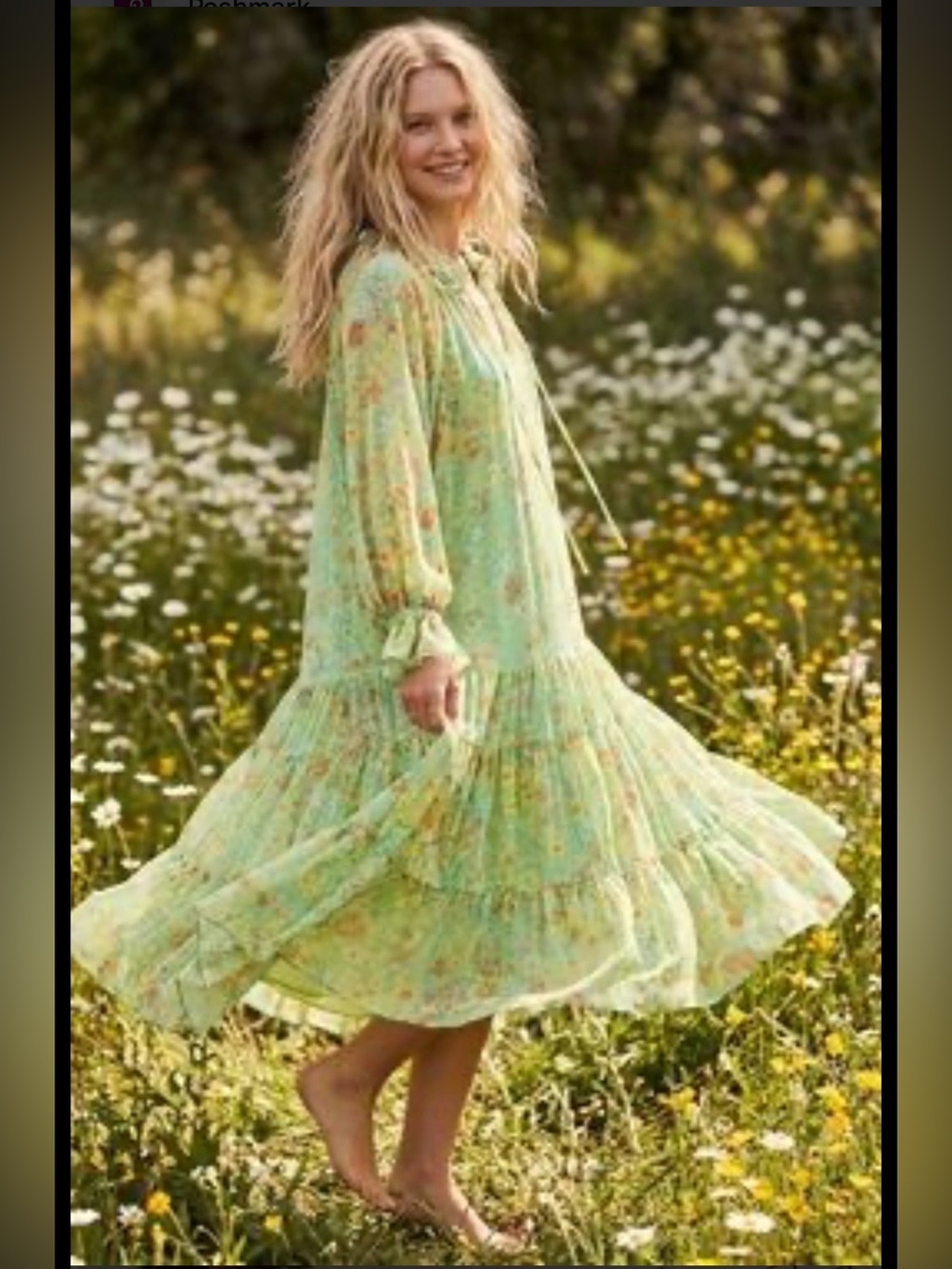 Free People Pastel Green Floral Tiered Maxi Dress oversized